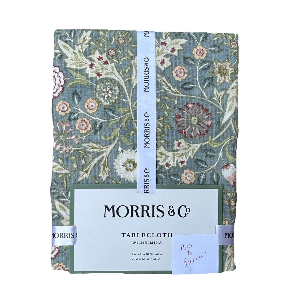 MORRIS & Co WILHELMINA Tablecloth 70 X 120 in GREEN Floral Printed 100% Cotton